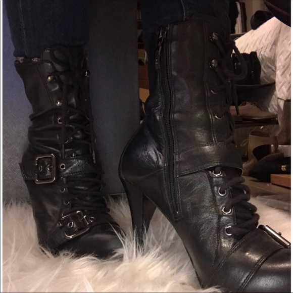 Guess Lace Up Buckle Combat Boots - Picture 2 of 8